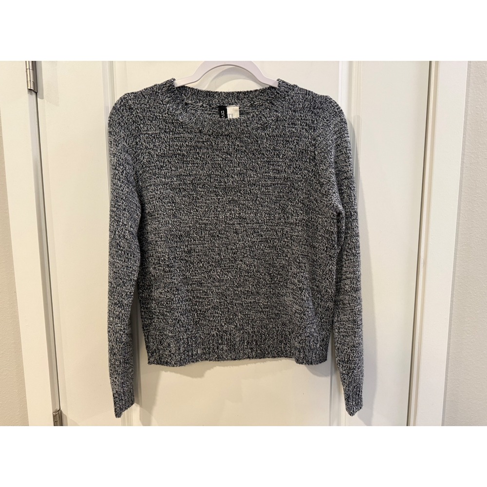 HM Divided Womens XS Marled Knit Crewneck Sweater‎ Navy Blue White Pullover
